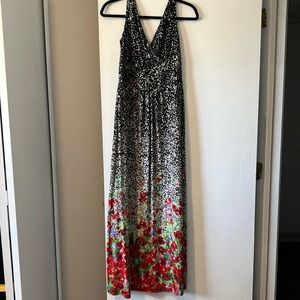 CHAPS Black, White, and Red Floral Maxi Dress